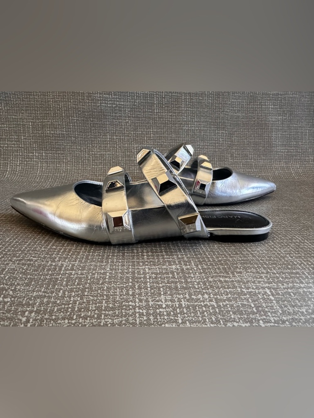 Marc Fisher Silver Studded Pointed Mary Jane Mules 7.5 - Picture 4 of 8